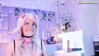 Playful Pink Kitty in Lingerie Takes Massive Dildo Balls Deep
