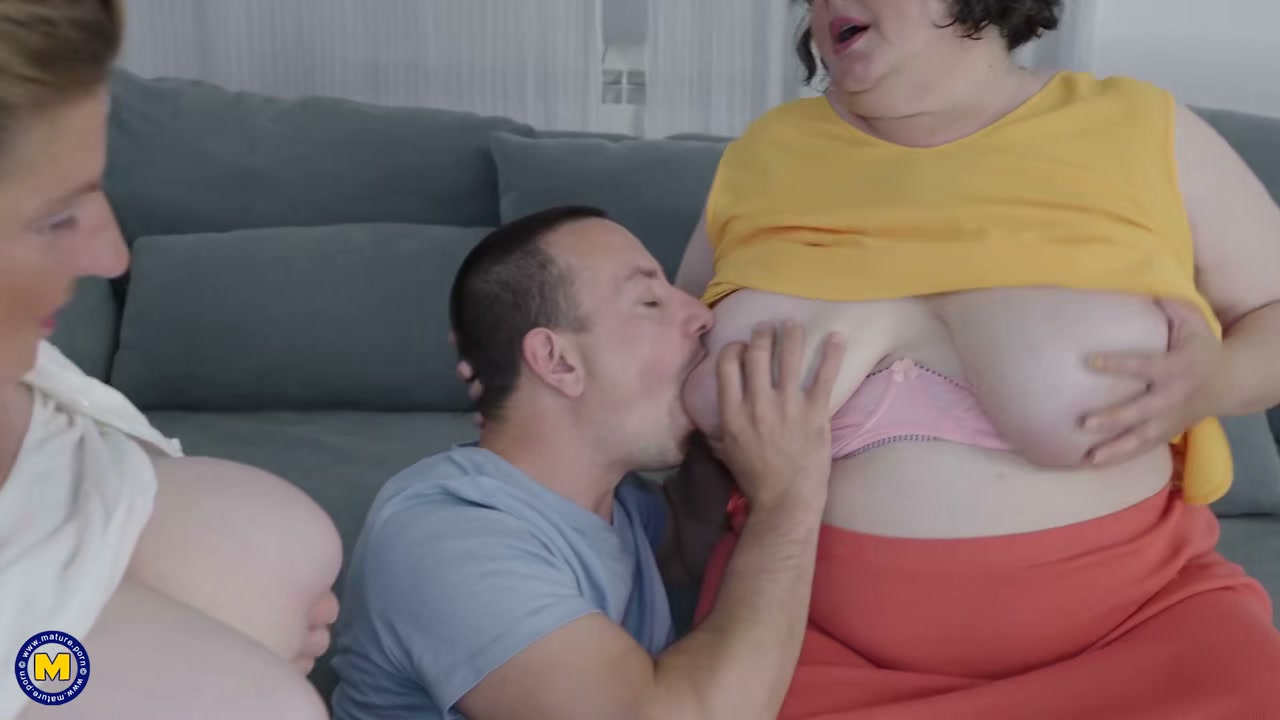 Bbw grannies Jana & Edina share young cock